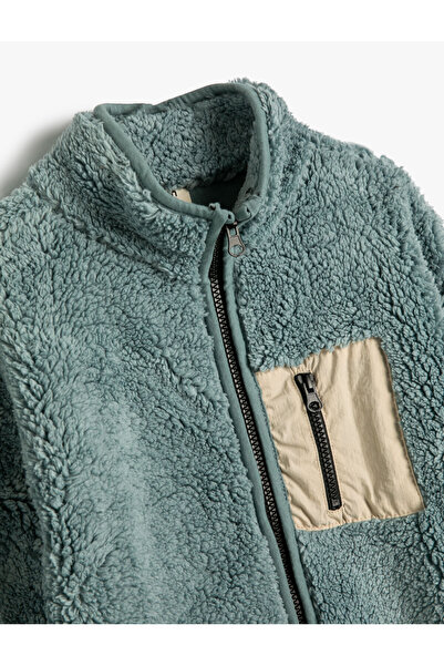 Koton Peluş Sweatshirt Fermuarlı Dik Yaka Cep Detaylı