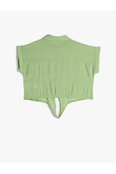 Koton Crop Shirt Front Tie Detail Short Sleeve Pocket Modal Fabric