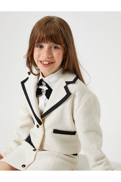 Koton Tweed Jacket Long Sleeve Button Closure Pocket Detailed Textured