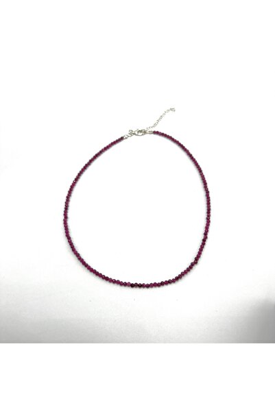 YILDIZ DOĞAL TAŞ Yıldız Doğal Taş Sertifikalı Yakut 2mm 925 Ayar Gümüş Doğal Taş Kolye  40cm +5 cm Uzatma Zincirli