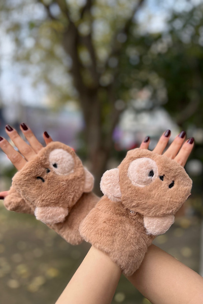 novon Ratatuy Design Inside Fleece Button Detailed Touch Screen Compatible Covered Plush Special Design Gloves