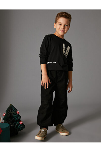 Koton Tişört Uzun Kollu Bisiklet Yaka Yazı Baskılı Pamuklu