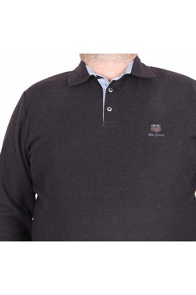 MocGrande Ανδρικό φούτερ Polo Neck μεγάλου μεγέθους - Moc Grande 24410 ΜΑΥΡΟ