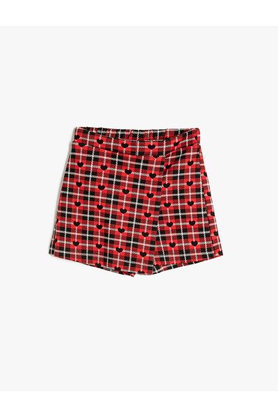Koton Plaid Patterned Heart and Rubber Waist Shorts Skirt Wrap