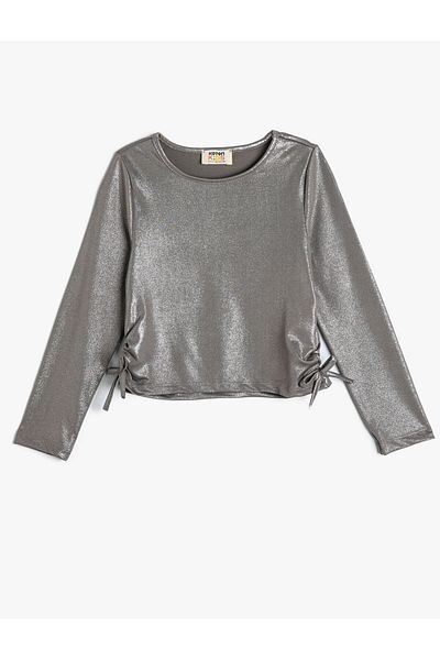 Koton Shiny T-Shirt Long Sleeve Round Neck Ruffle Detail