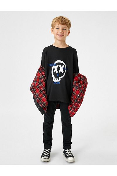 Koton T-Shirt Long Sleeve Skull Printed Crew Neck Cotton