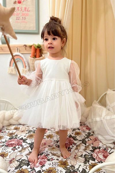 penu baby kids White Long Tulle Sleeve Tutu Baby Girl Dress - Cinderella