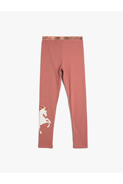 Koton Unicorn Tights with Elastic Waist, Glitter Detail, Cotton
