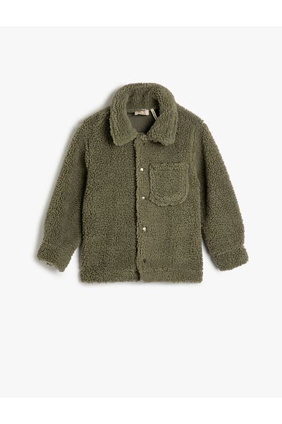 Koton Plush Shirt Jacket Buttoned with Pocket Detail