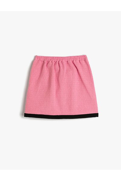 Koton Tweed Skirt with Pocket Applique Color Contrast Cotton