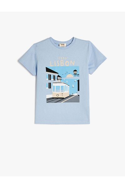 Koton T-shirt Lisbon City Printed Short Sleeve Crew Neck Cotton