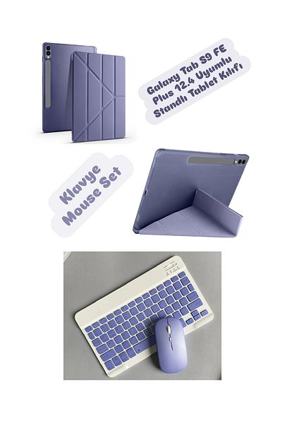 EHZ TEKNOLOJİ Galaxy Tab S9 FE Plus 12.4 Compatible Tablet Case with Stand + Bluetooth Keyboard Mouse Set