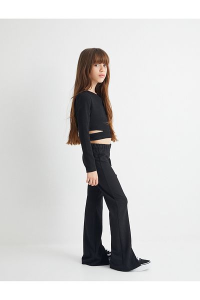 Koton Flared Leg Trousers with Ribbed Slit Detail and Elastic Waist