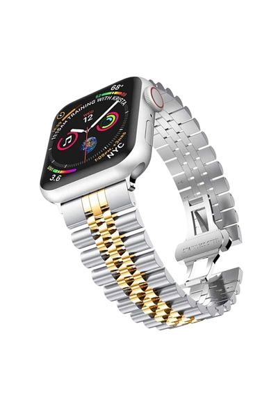 KILIF HOUSE Apple Watch 42 - 44 - 45 - 46 - 49 ملم سوار فولاذي متوافق مع حلقة Olexi