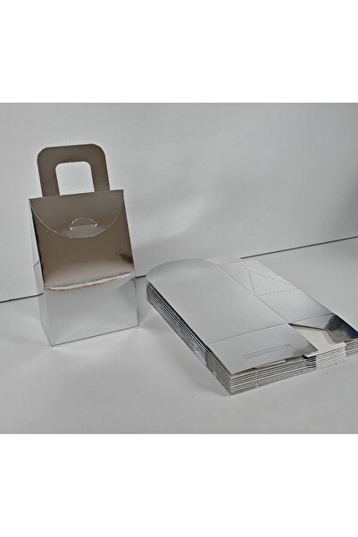 arminow ÇANTA KARTON KUTU PARLAK GÜMÜŞ RENK - KINA - ÇEREZ - ŞEKER KUTUSU - 20 ADET