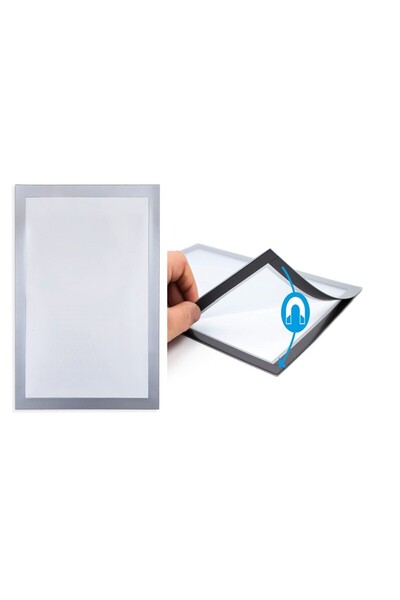 Hdg 10 adet Yapışkanlı Alüminyum Renk Çift Mıknatıslı Şömiz Magnet Resim Çerçeve Duyuru Pano 10x15 cm