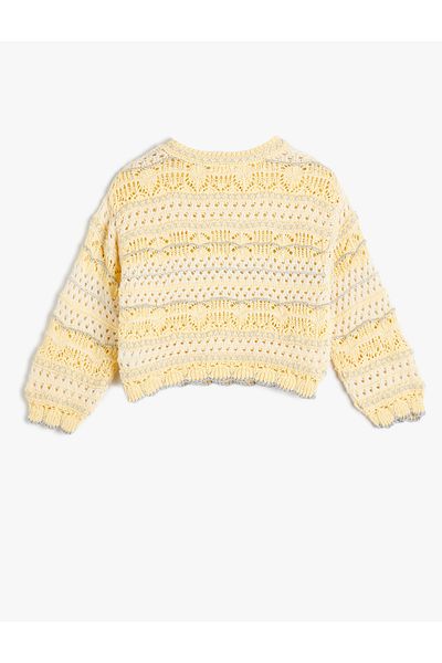 Koton Openwork Nine-Piece Round Neck Crop Sweater - Long Sleeve