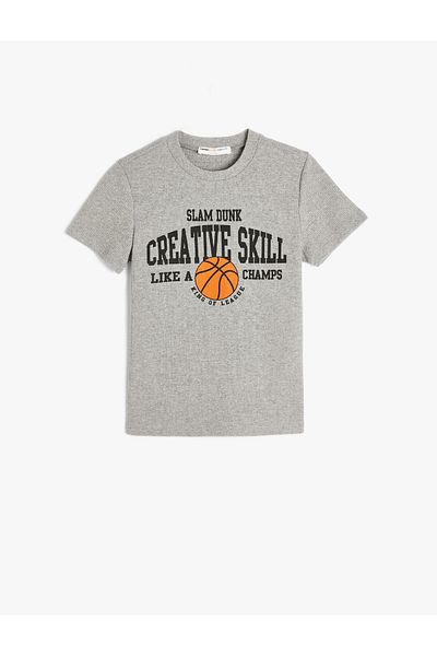 Koton T-Shirt Basketball Printed Short Sleeve Textured