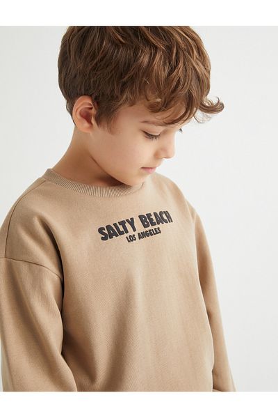 Koton Back Printed Sweatshirt Round Neck Raised