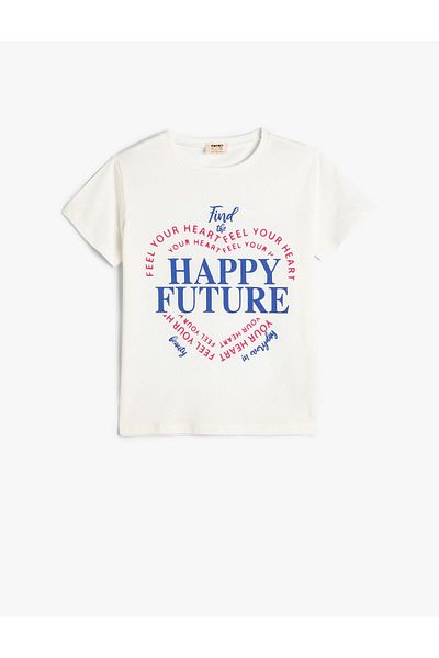 Koton Βαμβακερό κοντομάνικο μπλουζάκι - Crew Neck, Slogan Printed