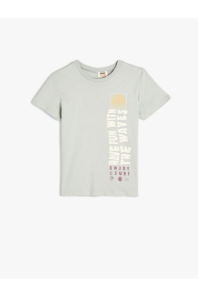 Koton T-Shirt Summer Themed Short Sleeve Crew Neck Cotton