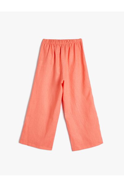 Koton Linen Trousers Double Breasted Closure Wide Leg Belt Detailed