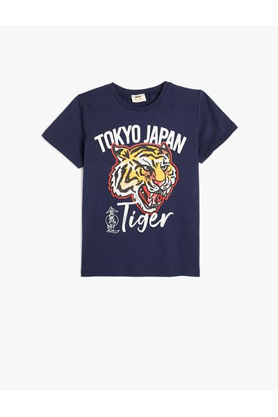 Koton Cotton Short Sleeve Crew Neck Tiger T-Shirt