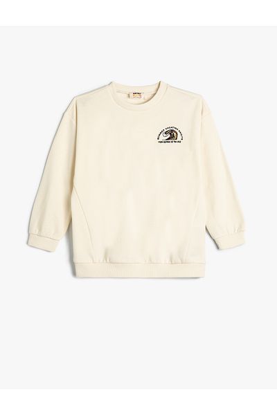 Koton Long Sleeve Crew Neck Print Detailed Hoodie