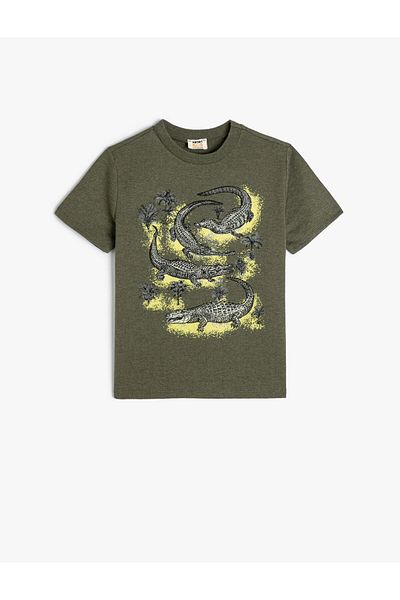 Koton T-Shirt Crocodile Printed Short Sleeve Crew Neck