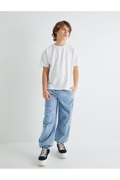 Koton Τζιν Jogger με τσέπες λεπτομέρειας με στρώσεις βαμβακερό - τζιν αλεξίπτωτο