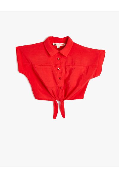 Koton Shirt Short Sleeve Tie Front Pocket Modal Blend