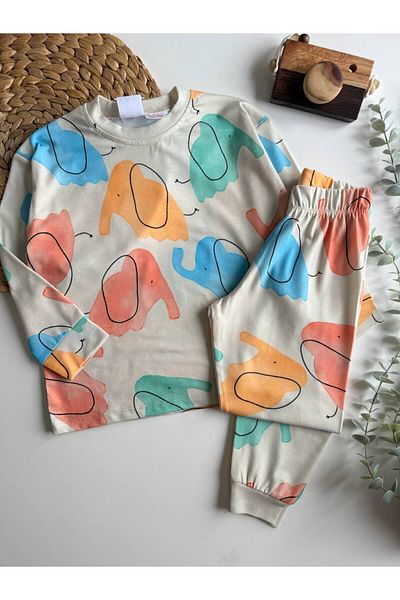 MİO Elephant Patterned Cotton Bottom-Top Pajamas Suit Boy