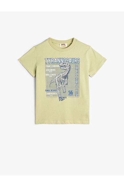 Koton T-Shirt Dinosaur Printed Short Sleeve Crew Neck Cotton