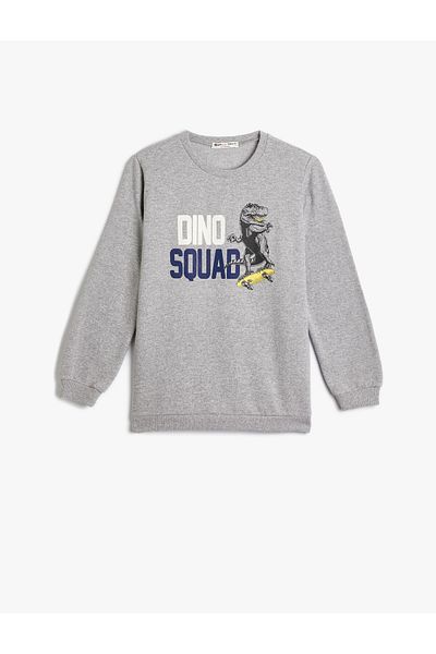 Koton Dinosaur Sweatshirt Crew Neck Long Sleeve Raised Cotton
