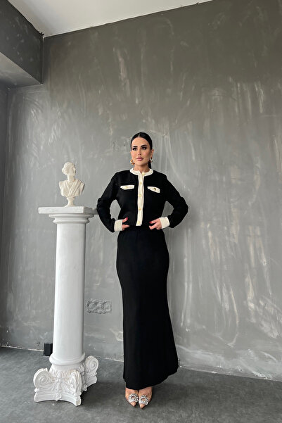 LİLA İSTANBUL guler rotund Set de tricotaje cu nasturi în față (Mărime standa...