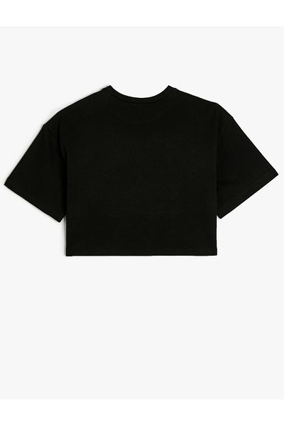 Koton Tricou crop cu mânecă scurtă imprimat bumbac cu decolteu