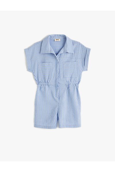 Koton Jumpsuit mit Taschen und Kordelzug in der Taille – Kurzarm-Hemdkragen