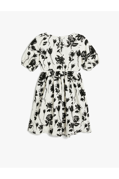 Koton Plátěné šaty s kulatým výstřihem s květinovým balónkem