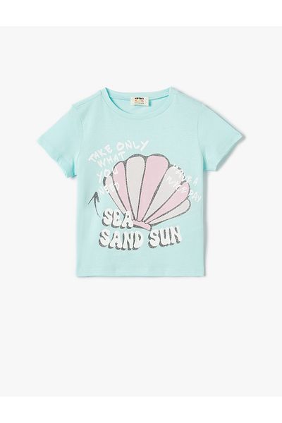 Koton Tricou imprimat cu mânecă scurtă cu decolteu ras din bumbac