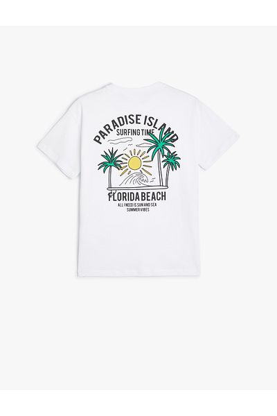 Koton Μπλουζάκι Florida City με κοντό μανίκι, βαμβακερό λαιμόκοψη