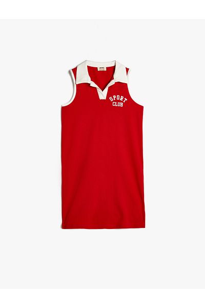 Koton Short Sleeve Polo Neck Print Detailed Dress
