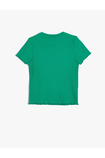 Koton Crop T-shirt με κοντό μανίκι με εμπριμέ λαιμόκοψη με υφή