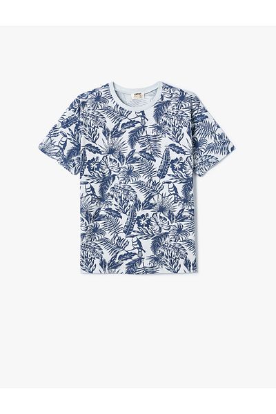 Koton Tricou cu gât roșu și mânecă scurtă din bumbac imprimat tropical