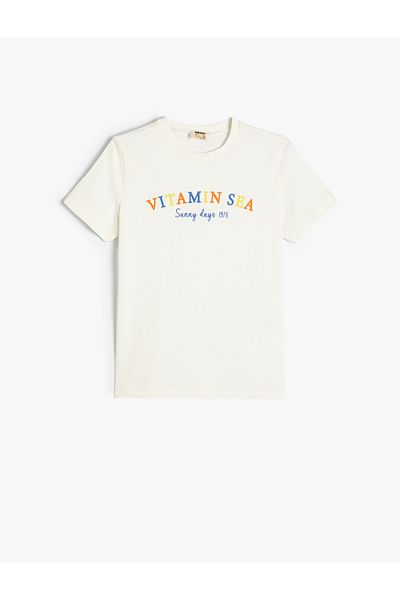 Koton Καλοκαιρινό βαμβακερό κοντομάνικο T-shirt με λαιμόκοψη