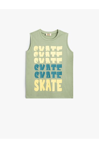 Koton Baumwoll-Tanktop mit Rundhalsausschnitt – kurze Ärmel mit Skateboard-Motiv