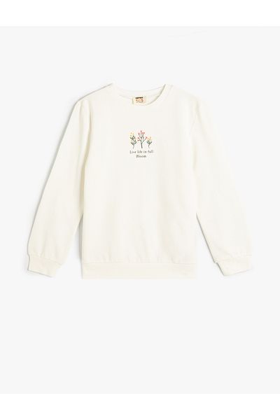 Koton Cotton Raised Long Sleeve Floral Printed Sweatshirt - Crew Neck