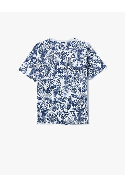 Koton Tricou cu gât roșu și mânecă scurtă din bumbac imprimat tropical