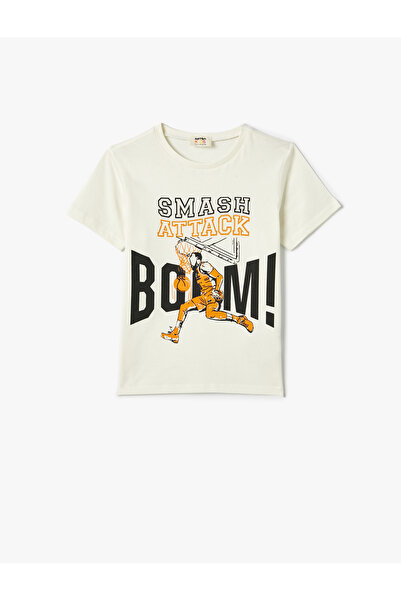Koton Памучна тениска с баскетболен принт с къс ръкав