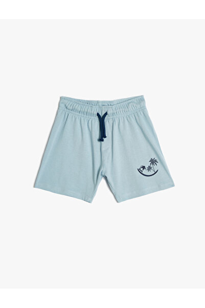 Koton Şort Beli Bağlamalı Yaz Temalı Baskı Detaylı Pamuklu