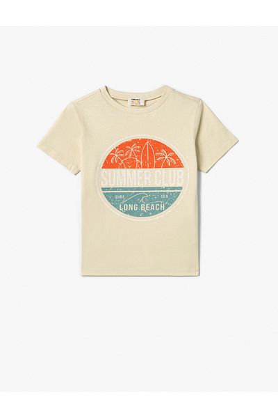 Koton T-Shirt Summer Themed Short Sleeve Crew Neck Cotton